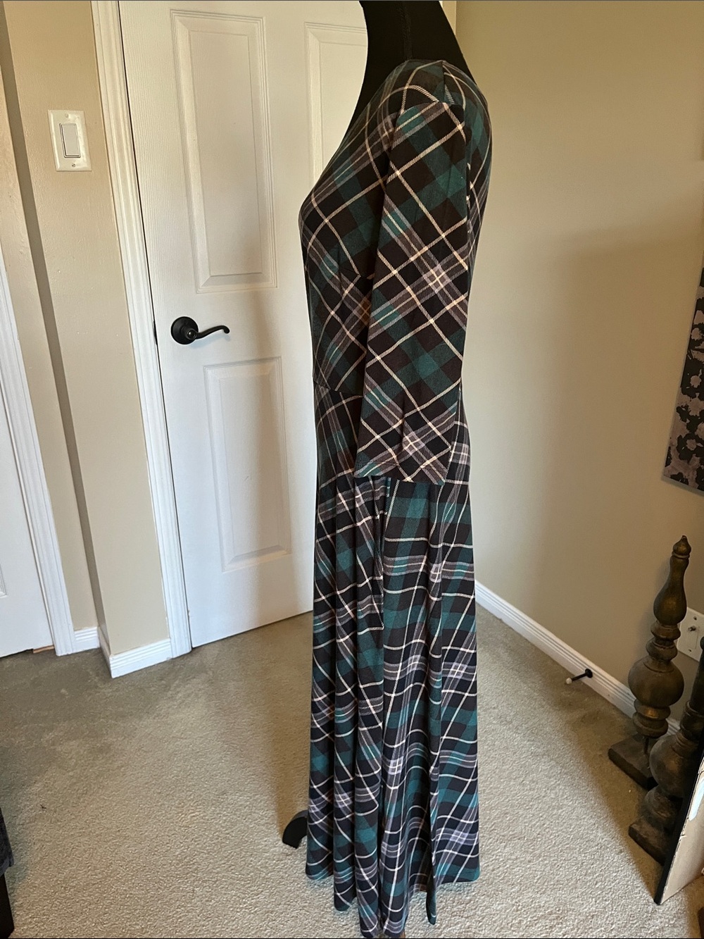 Plaid Teal and Black Maxi Dress with Scoop Neck - Picture 4 of 10